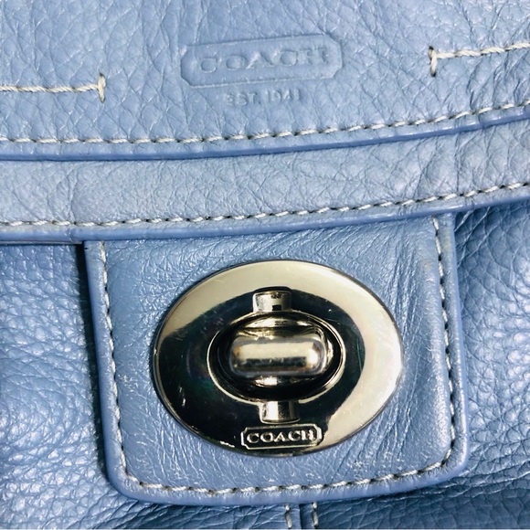 Coach women’s shoulder leather bag four pockets blue. 14”X 12” - Picture 4 of 9